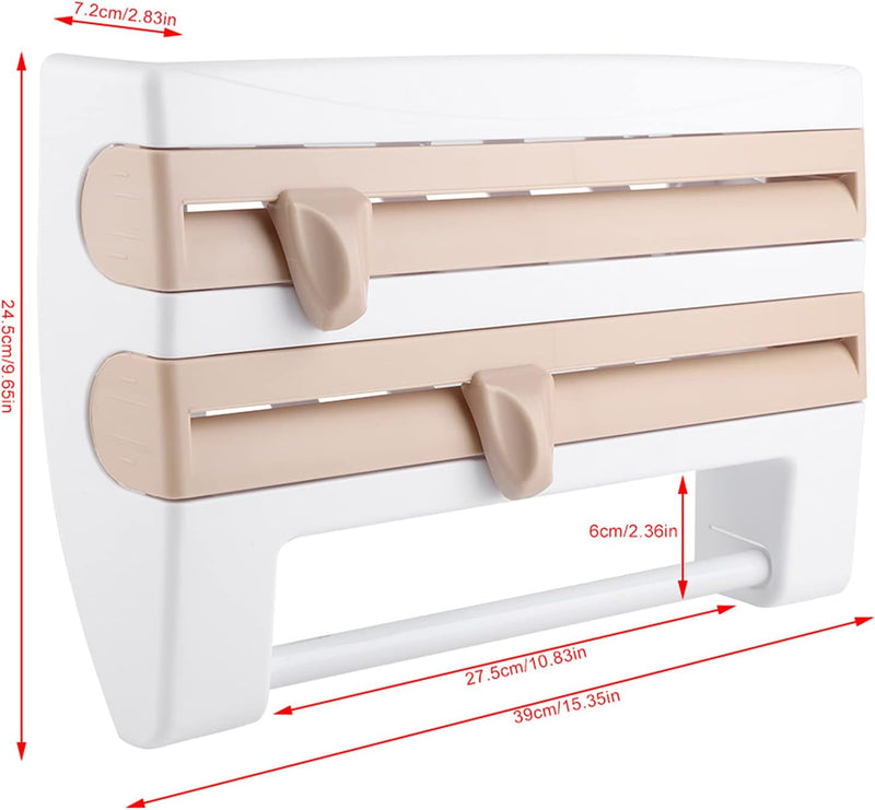 3-Fach Wandrollenhalter, Schneidabroller Küchenrollenhalter Papierrollenhalter für 3 Rollen Foliensc