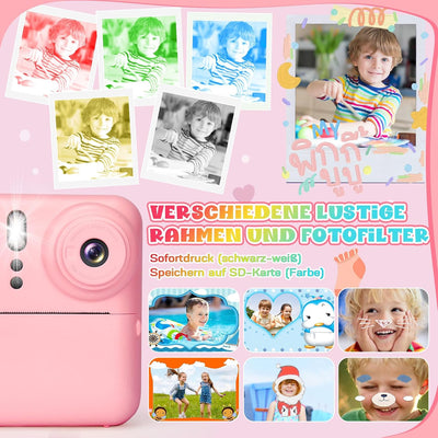 MILFECH 2.4 Zoll Kinderkamera Sofortbildkamera DigitalKamera, Fotokamera mit 32GB Karte & 5 Druckpap