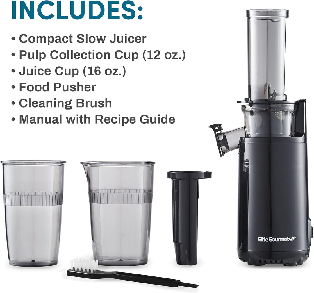 Elite Gourmet EJX600 Kompakter Kau-Entsafter, Kaltpress-Entsafter, nährstoff- und vitaminreich, leic