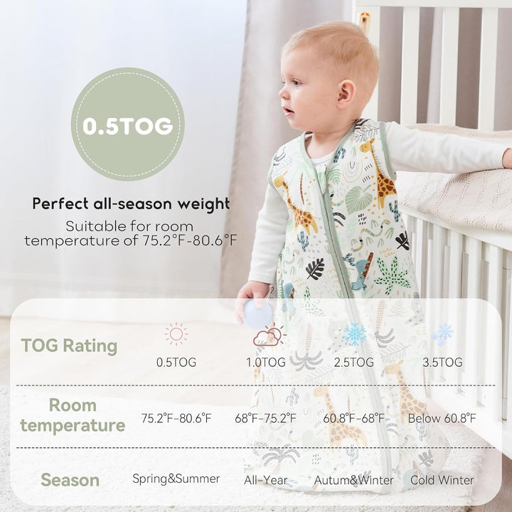 Yoofoss Schlafsack Baby Sommer 0.5 Tog - 67cm/0-6 Monate 100% Baumwolle Sommerschlafsack Babyschlafs