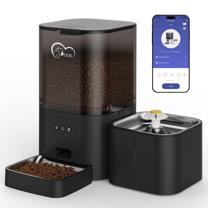 2-in-1-Automatik-Futter- und Wasserspender für Katzen, grossvolumiger 6-Liter-Trockenfutterspender +