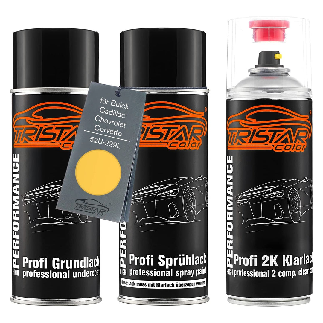 TRISTARcolor Autolack 2K Spraydosen Set für Buick/Cadillac/Chevrolet/Corvette 52U-229L Highway Yello