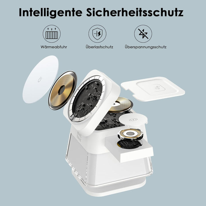 Minthouz 3-in-1 MagSafe Ladestation mit Nachtlicht, Induktive Ladestation für Apple Watch und iPhone