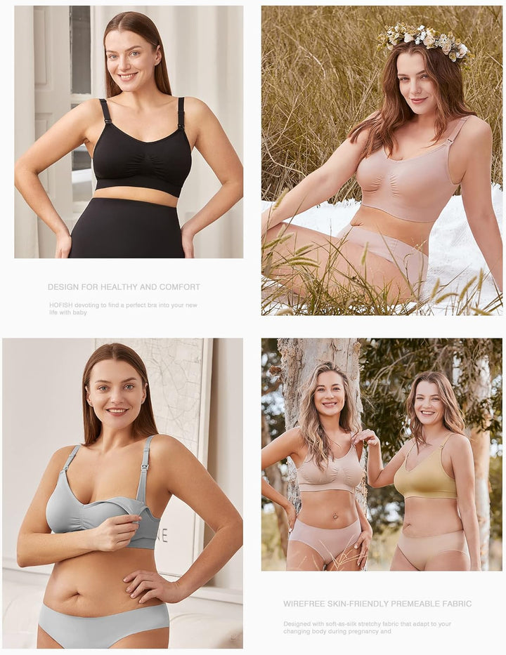 HOFISH Schwangerschafts-BHs, Bralette, Grösse S-XXL, mit extra BH-Verlängerungen und Clips, 3 Stück,