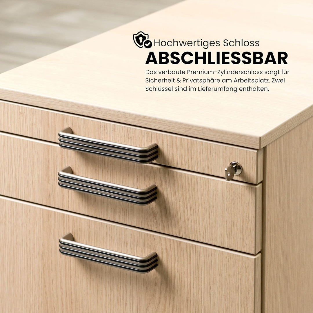 bümö Rollcontainer mit Schubladen, Container abschliessbar aus Holz in Nussbaum - Rollwagen für&