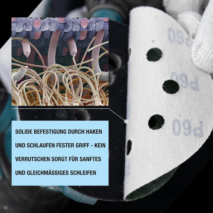 8 Loch Blaue Schleifpapier 125mm Klett 400 Körnung Schleifscheiben 50 Stück Keramik Schleifscheibe S