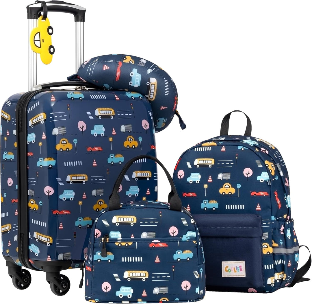 COOLIFE 5tlg Kinderkoffer mit Rucksack, Kindertrolley aus Kunststoff, Kindergepäck, Kinder Kofferset