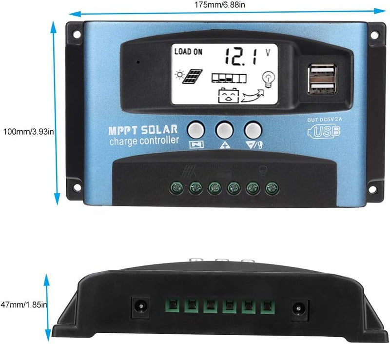 Outbit Solarladeregler - MPPT 40/50/60/100A Solarladeregler Duales USB-LCD-Display 12 V 24 V in Indu