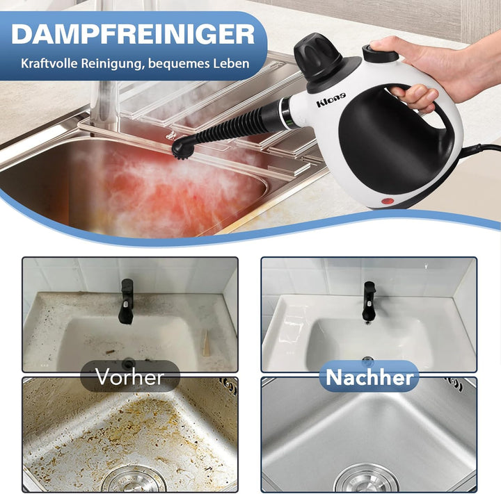 KLONA Handdampfreiniger, Dampfreiniger für Zuhause, Mehrzweck-Dampfreiniger mit 10 Zubehörteilen für