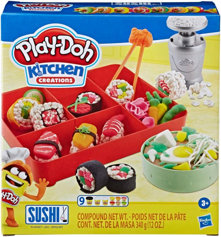 Play-Doh Kitchen Creations Sushi Spielset mit Sushibox für Kinder ab 3 Jahren mit 9 Dosen Sushi Spie