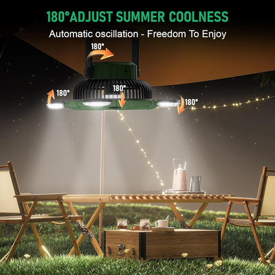 Qoosea Camping Ventilator 3 IN 1 8000mAh Campingventilator Leise mit LED Licht für Zelt USB Tischven