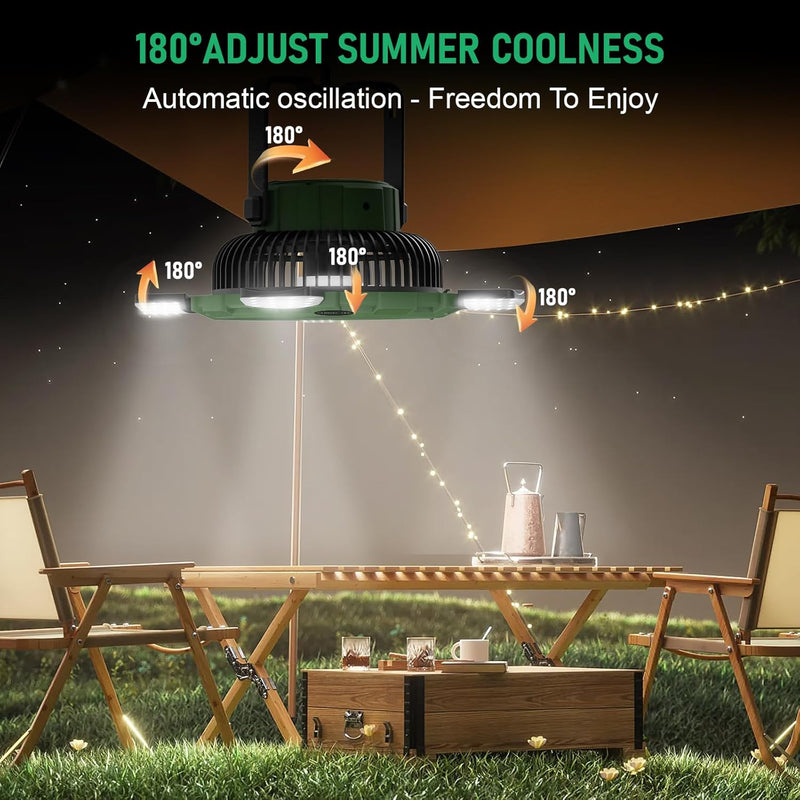 Qoosea Camping Ventilator 3 IN 1 8000mAh Campingventilator Leise mit LED Licht für Zelt USB Tischven