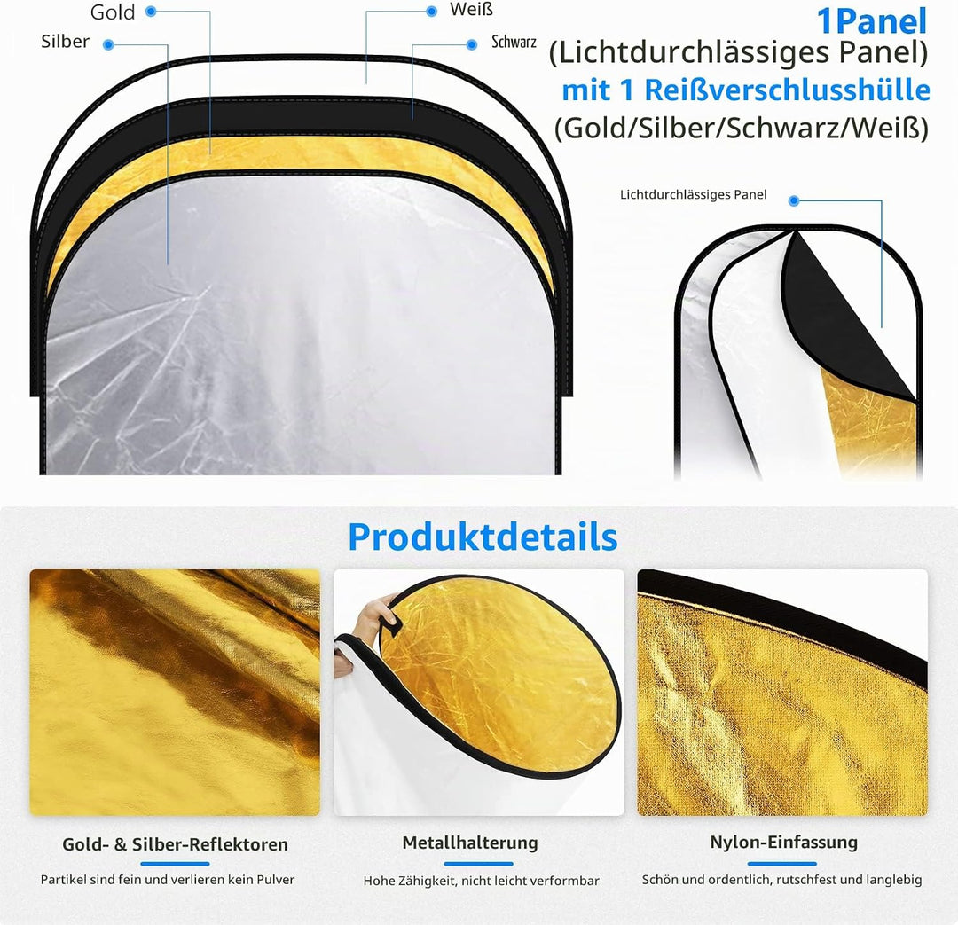 Neewer® 5-in-1-Ovale 100x150cm Faltbare Professionelle Multi-ScheibenLicht-Reflektor mit Durchlässig