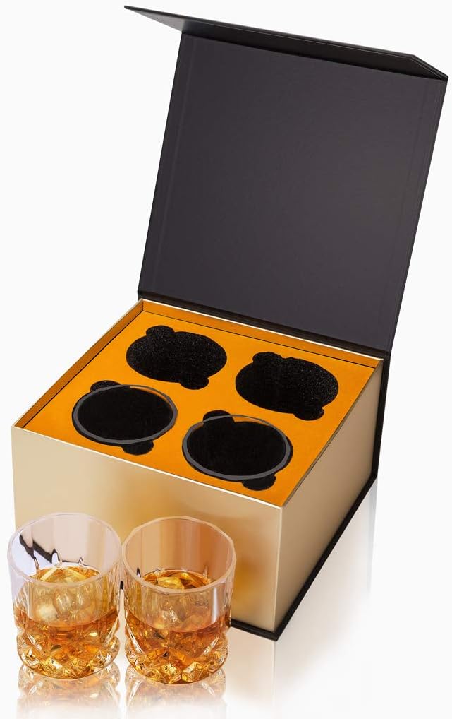 KANARS 4er Set Whisky Gläser, Bleifrei Kristallgläser, Whiskey Glas, 300 ml, Schöne Geschenk Box, Ho