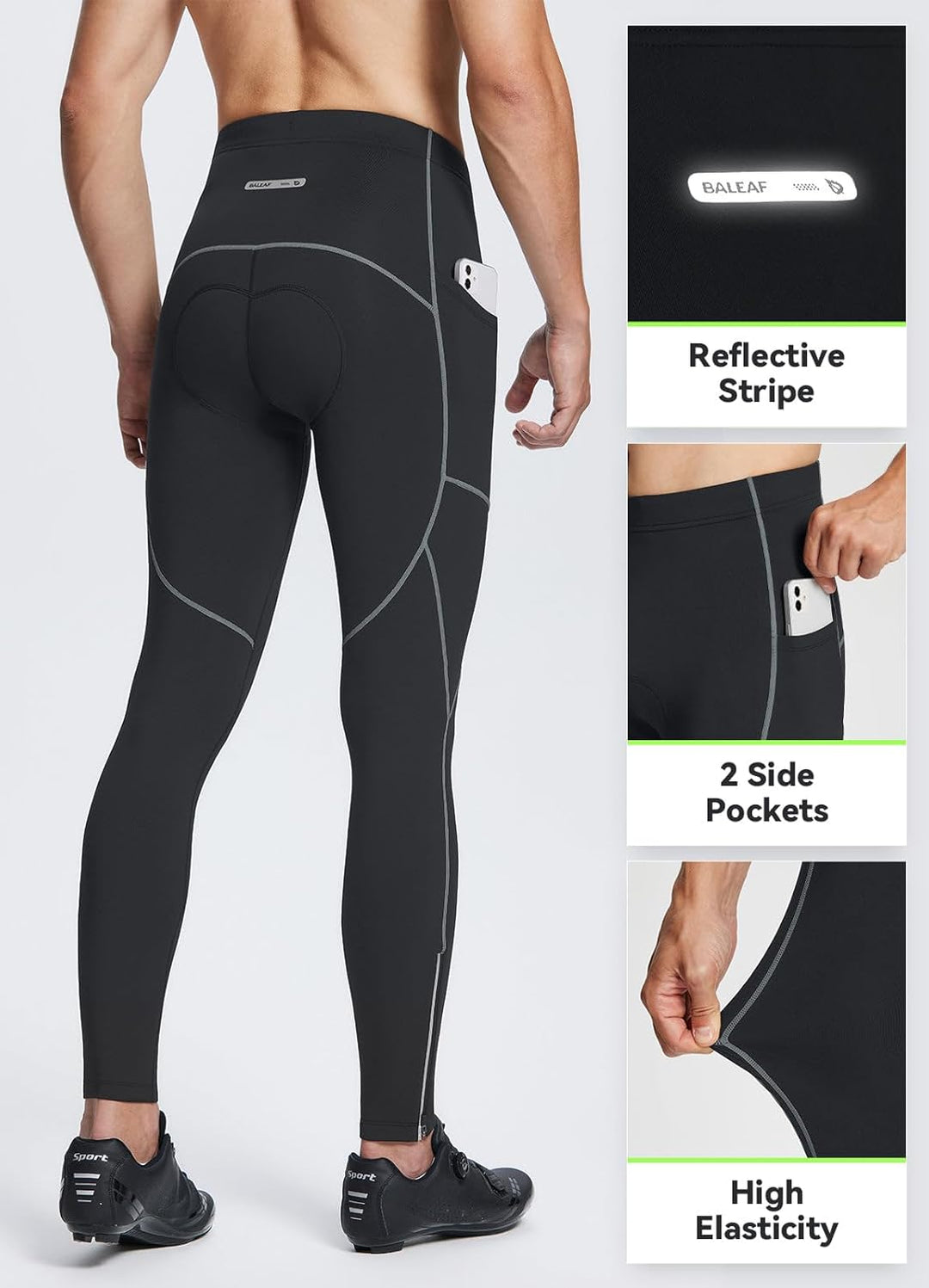BALEAF Herren Fahrradhose lang 3D gepolsterte Leggings Radsport Lange Hosen Fleeced Flare Radhose La