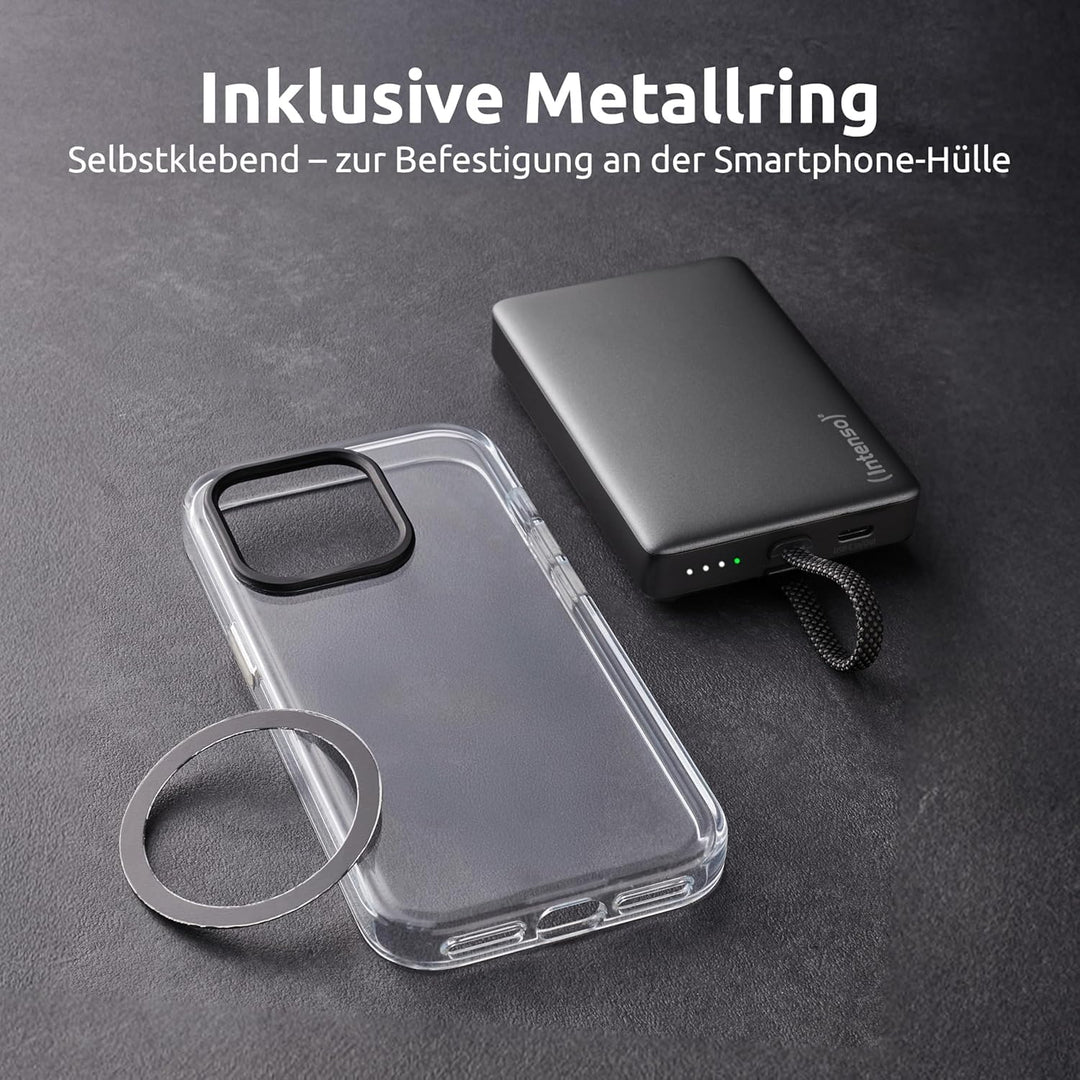 Intenso MC10000 Powerbank mit magnetischer Rückseite und integriertem USB-C Kabel, 10.000 mAh, Ultra