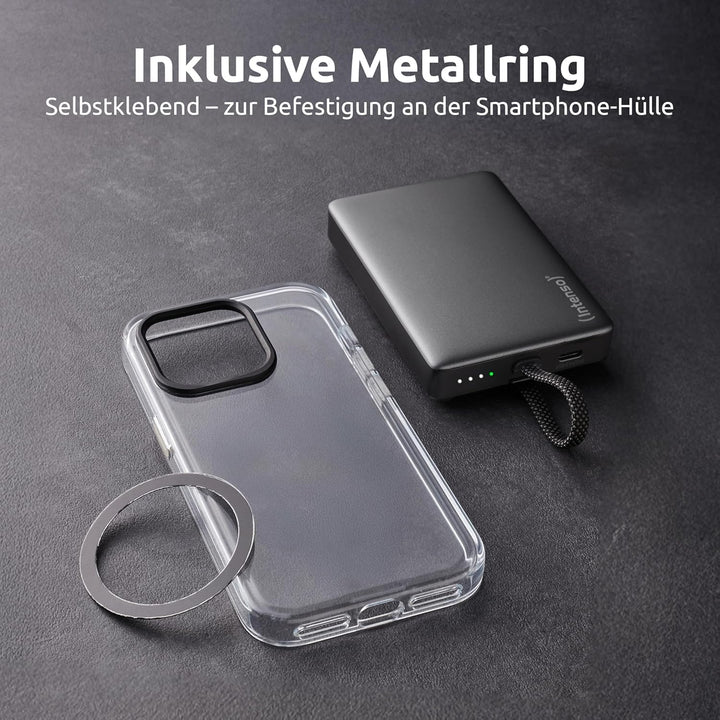 Intenso MC10000 Powerbank mit magnetischer Rückseite und integriertem USB-C Kabel, 10.000 mAh, Ultra