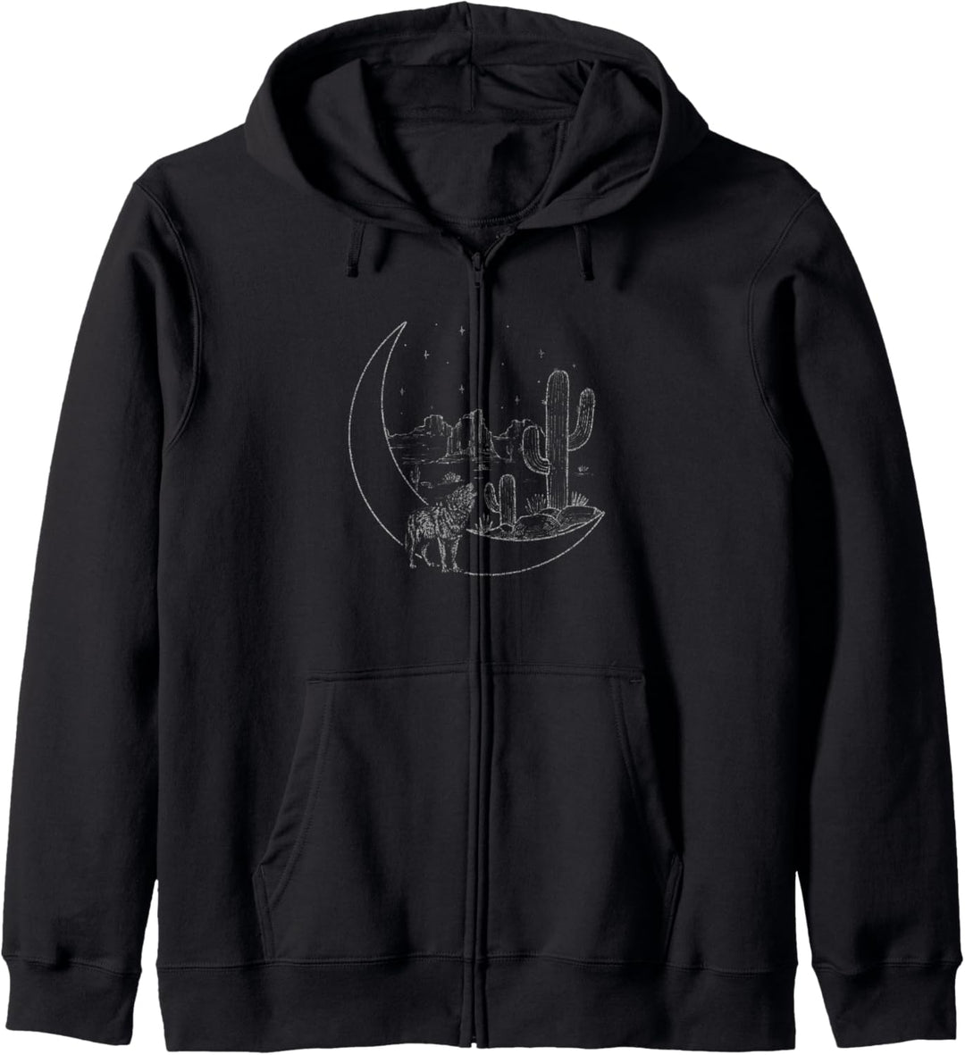 Crescent Moon Desert Wolf Nighttime Scene Kapuzenjacke