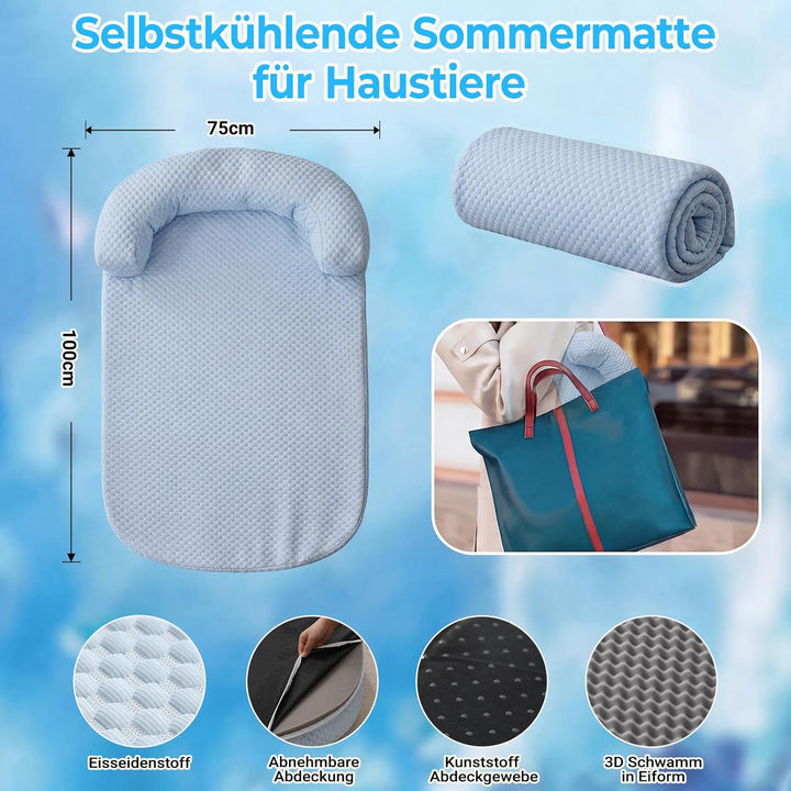 Kühlmatte Hund Gross Selbstkühlend Waschbar (100 * 75Blau) | Sommer Tragbares Kühldecke Hund Rutschf