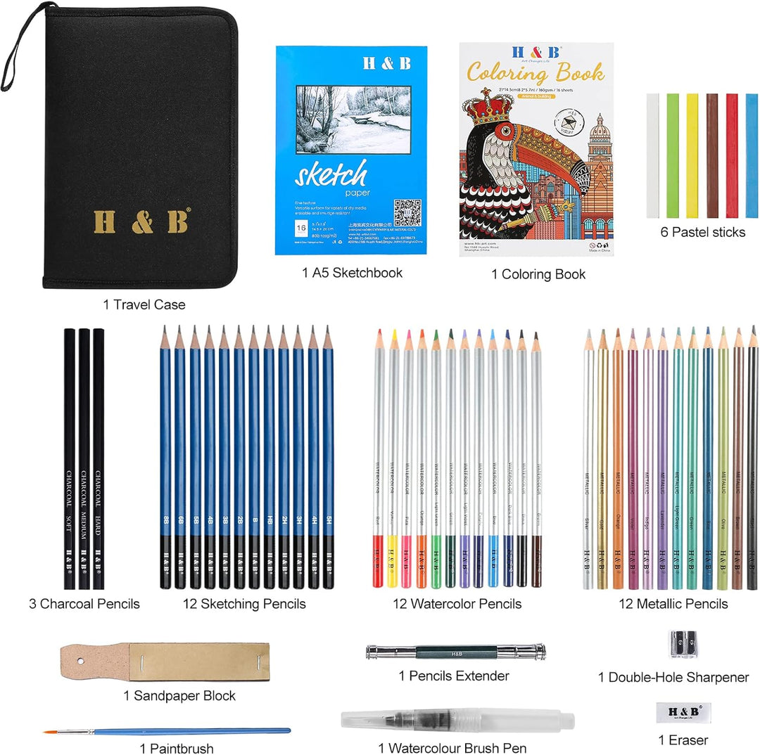 H & B Buntstift, Künstler-Buntstift, professionelles Zeichenstift-Set für Kinder, Künstler, Erwachse