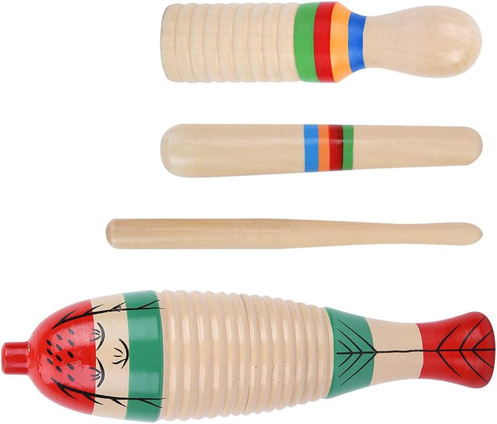 Kleines Holz Fisch förmiges Guiro Instrument, 2 Sets Holzschaber Guiro Sound Tube Musikalisches Schl