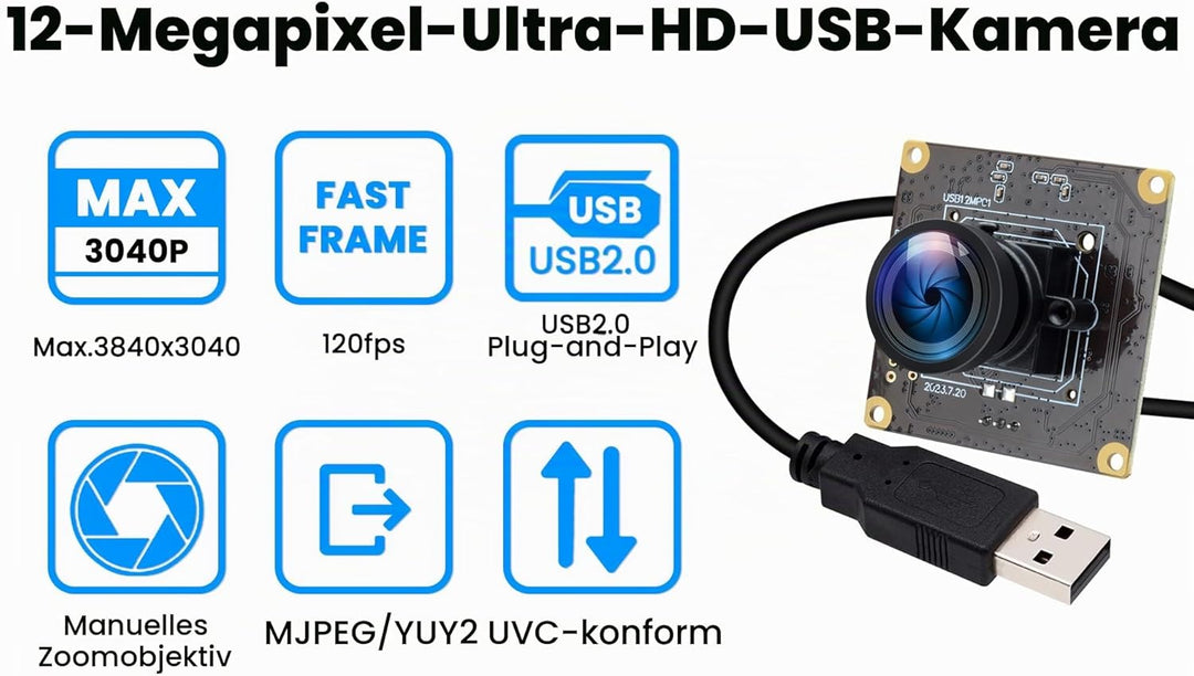 120fps USB-Kameramodul 12MP Hochgeschwindigkeits Golfschwung Kamera 4K USB-Sicherheitskamera Plug an