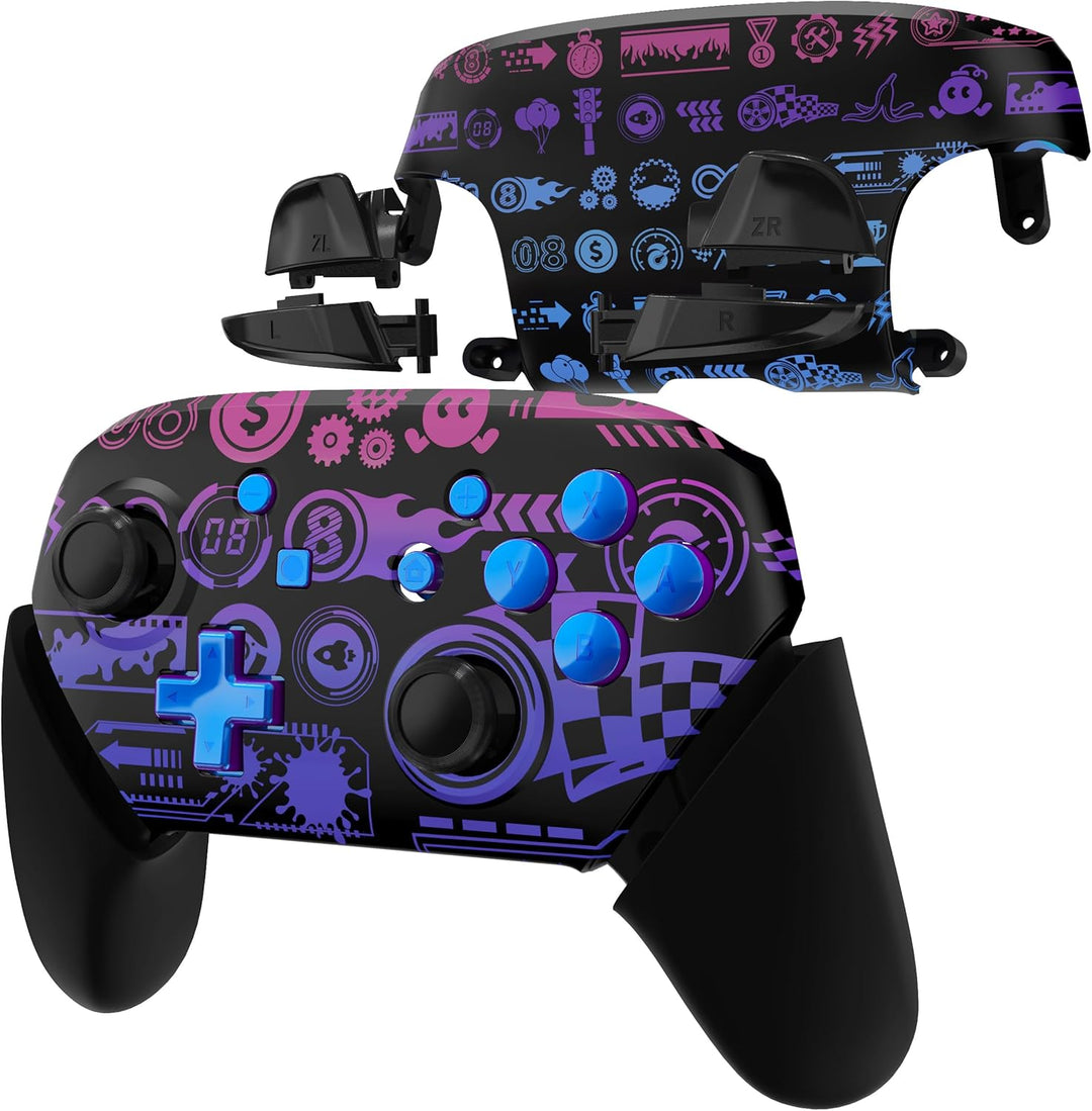 eXtremeRate Full Gehäuse Set kompatibel mit Nintendo Switch Pro Controller, DIY-Ersatz Front Hülle/B
