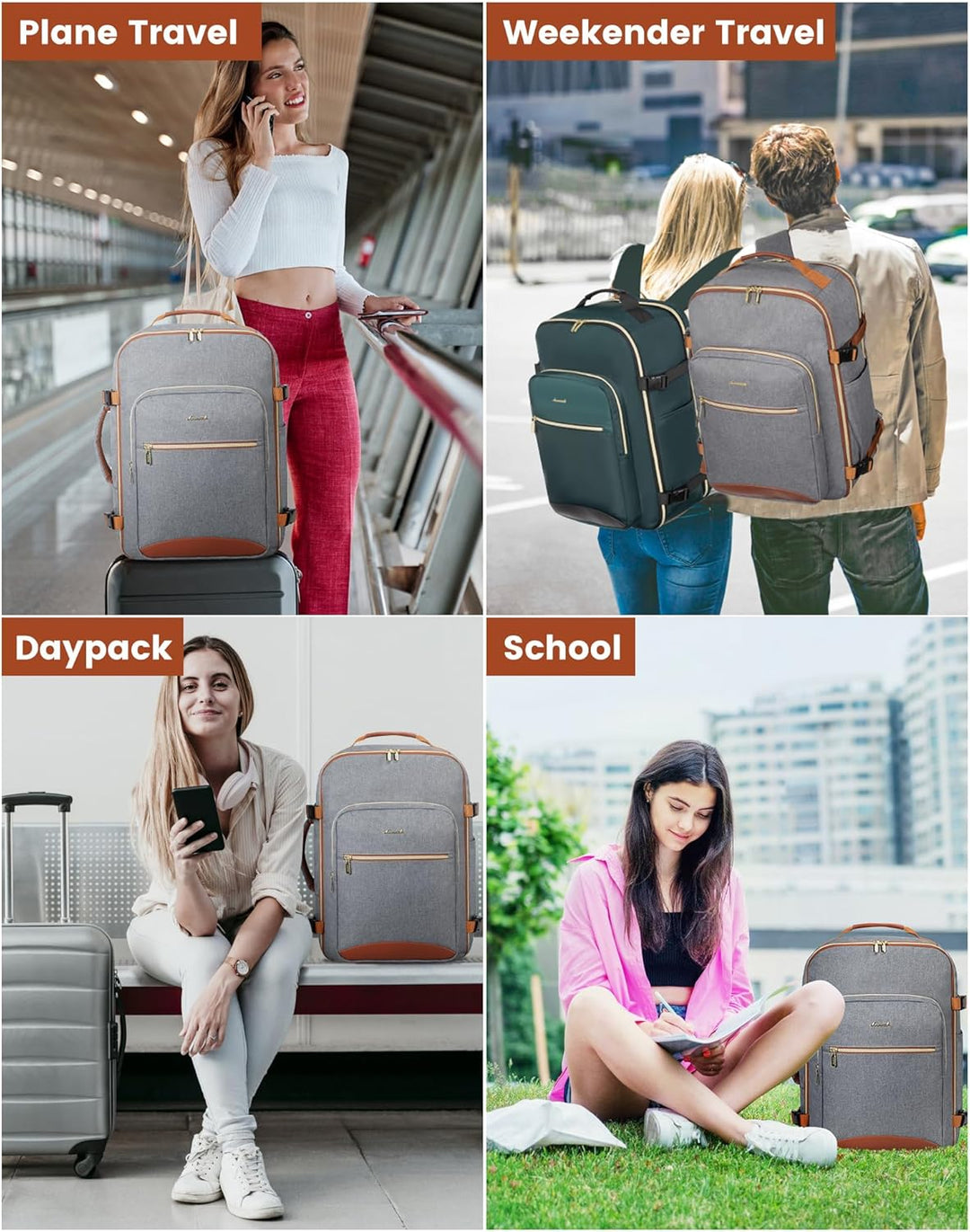 LOVEVOOK Handgepäck Rucksack Flugzeug, 40L Gross Reiserucksack Damen Kofferrucksack, Wasserdicht Rei