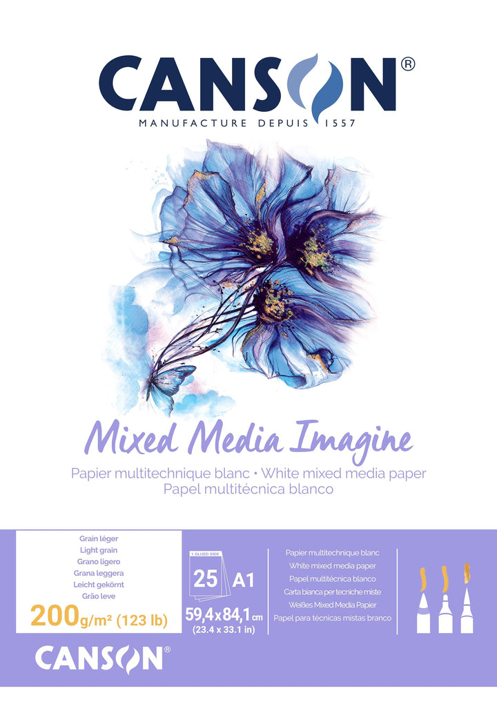 Canson 200005969 Imagine Mix-Media Papier, A1, rein weiss A1 - 59.4x84.1cm Single, A1 - 59.4x84.1cm
