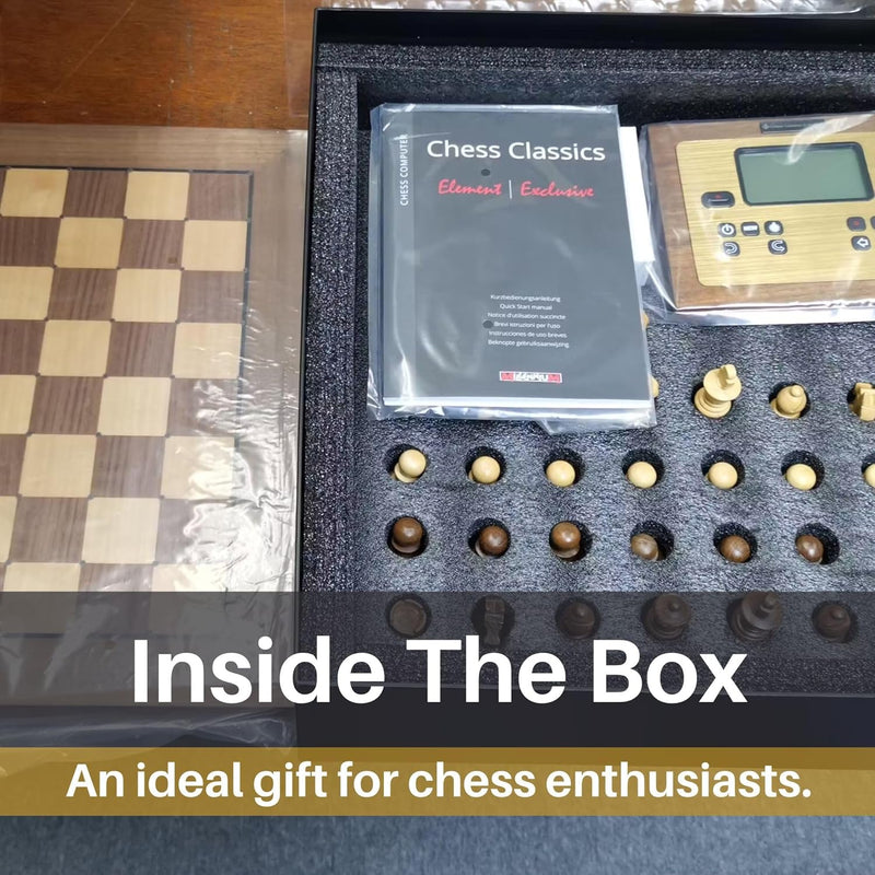 Millennium Chess Classics Exclusive (M828) – Holz-Schachcomputer mit Figurenerkennung, 2 Top-Schachp