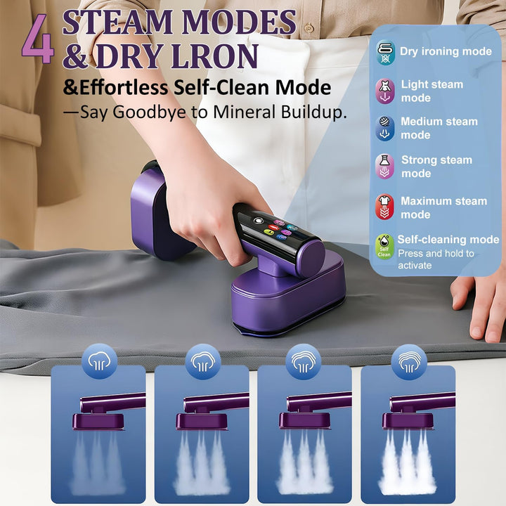 Dampfbügeleisen Tragbar, 2-in-1 Steamer Dampfglätter für Kleidung, 1300W Reisebügeleisen mit 190ml W