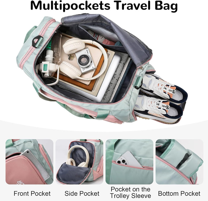 40L Sporttasche mit Schuhfach Tasche für Damen, Reisetasche RucksackGross mit Nassfach Tasche, Train
