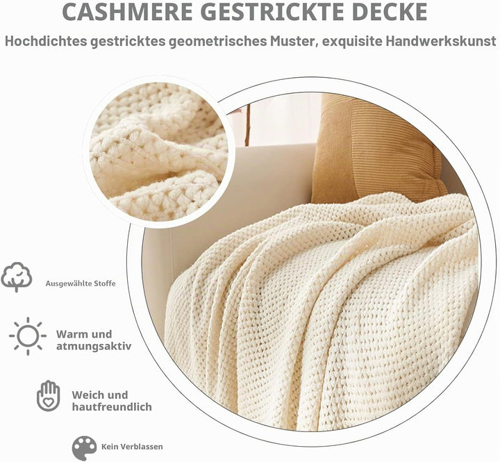 LumiSyne Strickdecke Mit Quaste Atmungsaktiv Zellulare Decke Nordisch Stil Weich Kuscheldecke Überwu