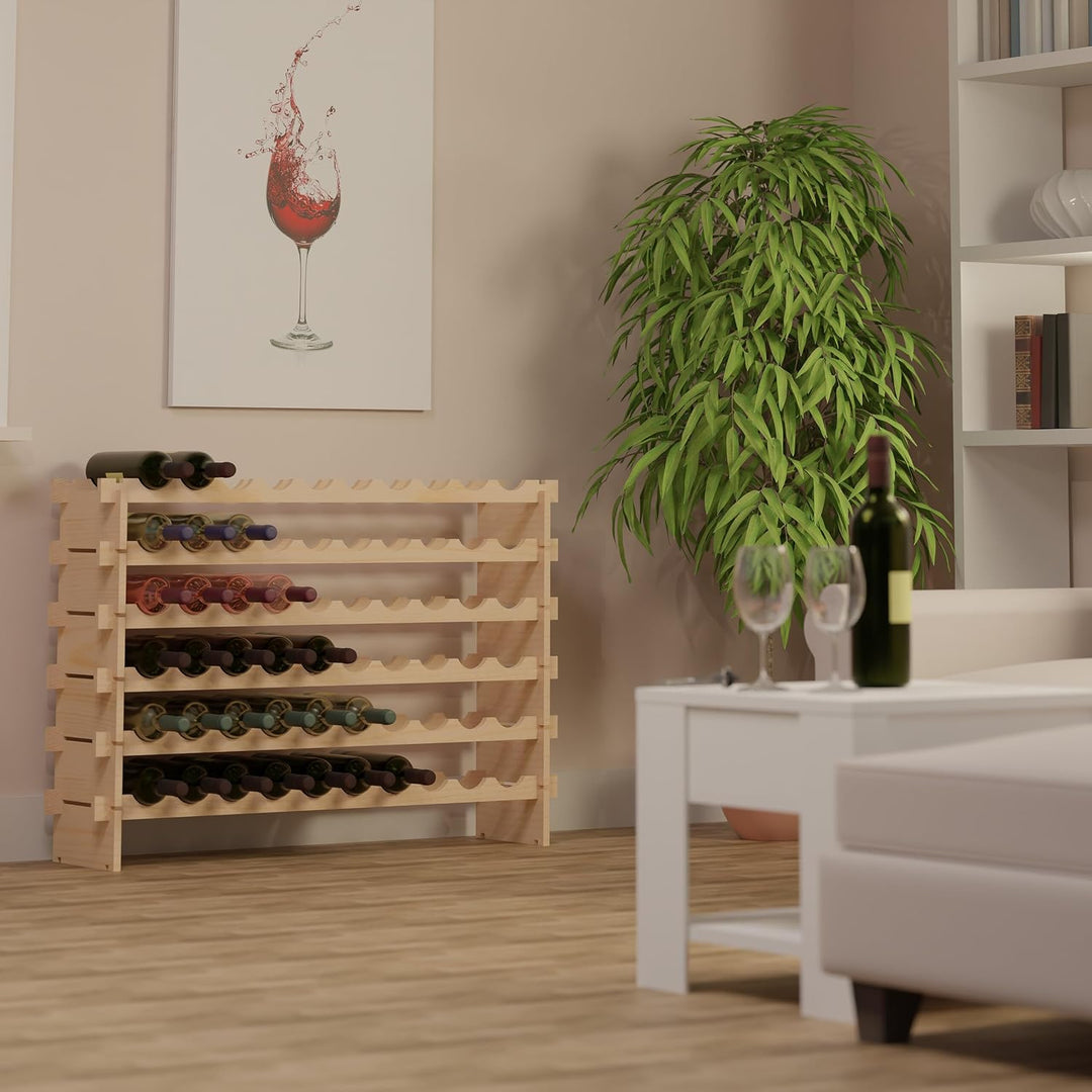 Relaxdays Weinregal, für 60 Weinflaschen, stapelbares Flaschenregal, HBT: 73x103x25 cm, erweiterbar,