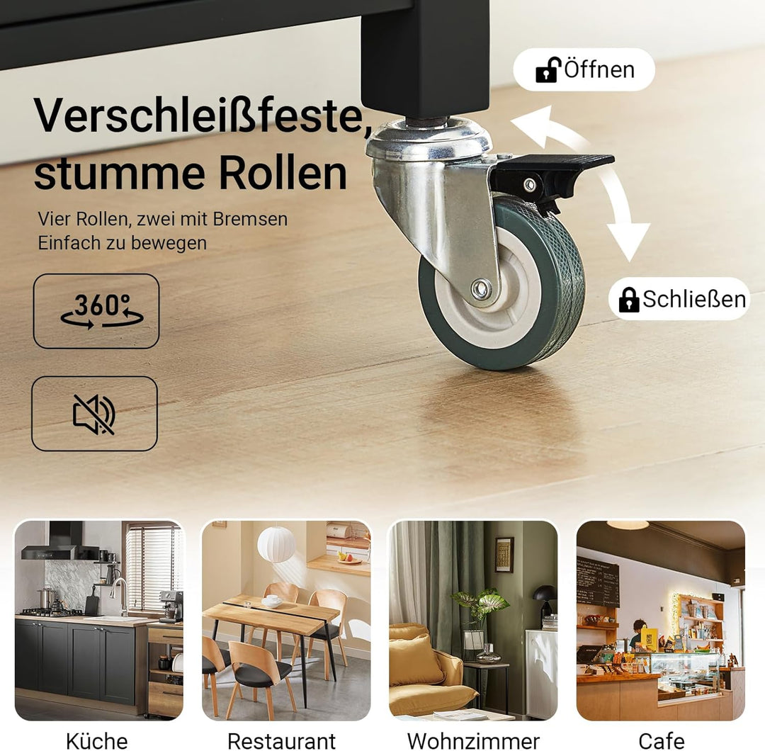 SoBuy FKW22-SCH Küchenwagen mit Edelstahlplatte Servierwagen Rollwagen Getränkewagen fürs Büro BHT c