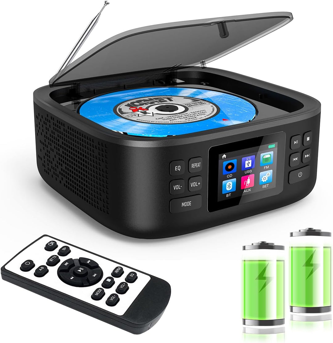 CD Player Tragbar, CCHKFEI Boombox CD Player Bluetooth & Radio FM mit Dual Stereo Lautsprecher LED-B