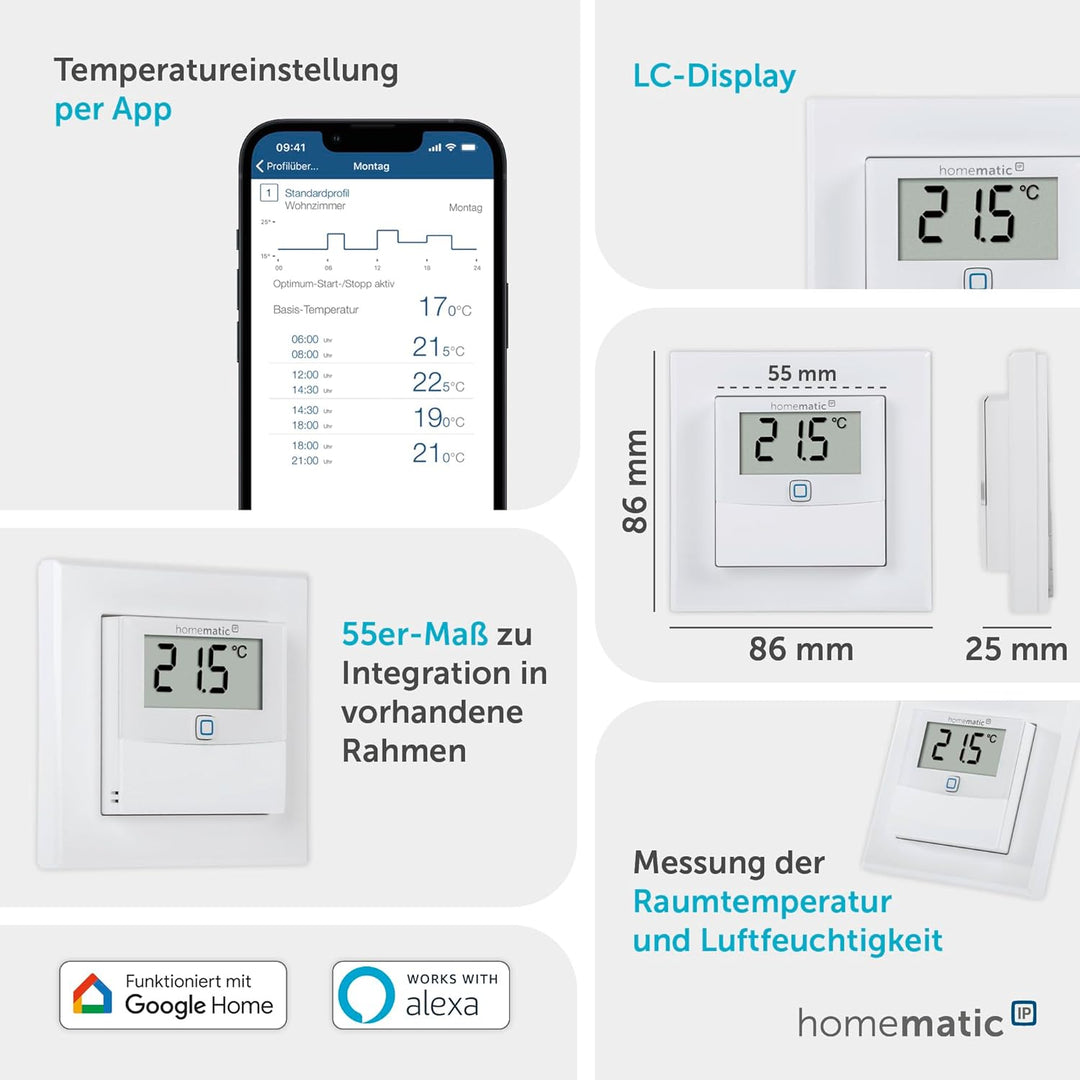 Homematic IP Smart Home Temperatur- und Luftfeuchtigkeitssensor mit Display – innen, steuert Heizkör