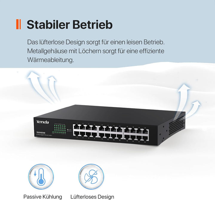 Tenda TEG1024D 24 Port Switch 19 Zoll Rackeinbau Gigabit Switch (Plug-and-Play, 48 Gbit/s Switching-