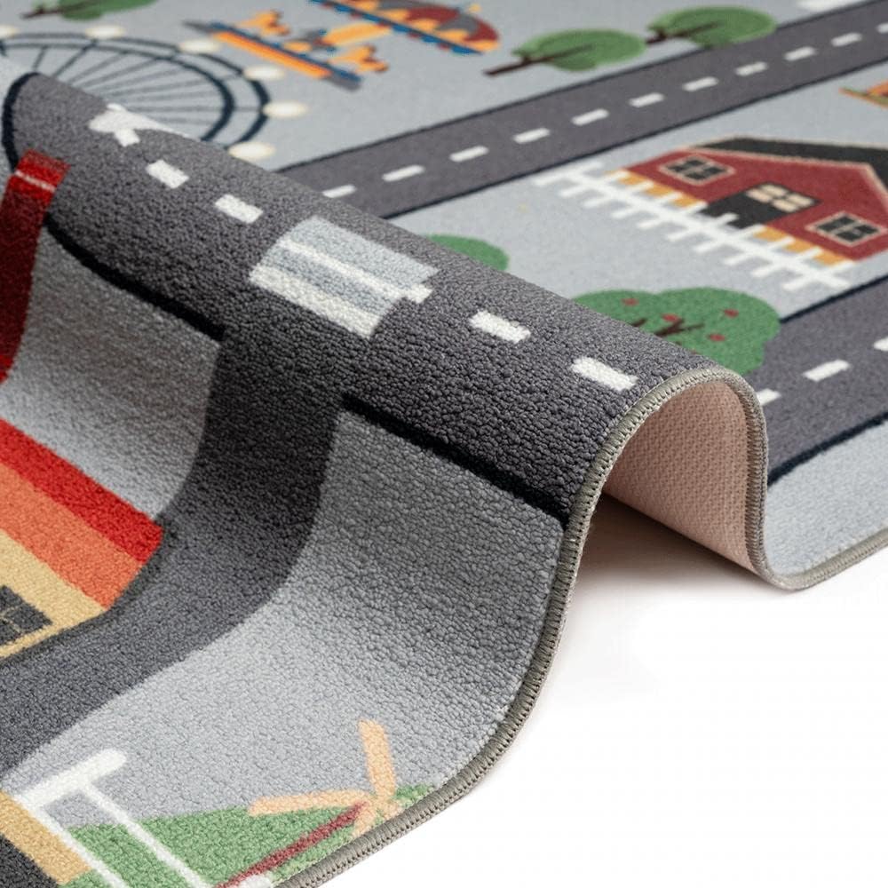 CARPETIA Kinder Spielmatte mit Blick auf die Stadt | Hintergrund in grau Grösse 160x220 cm Strasse G