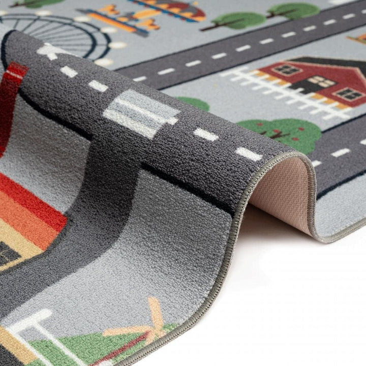 CARPETIA Kinder Spielmatte mit Blick auf die Stadt | Hintergrund in grau Grösse 80x150 cm Strasse Gr
