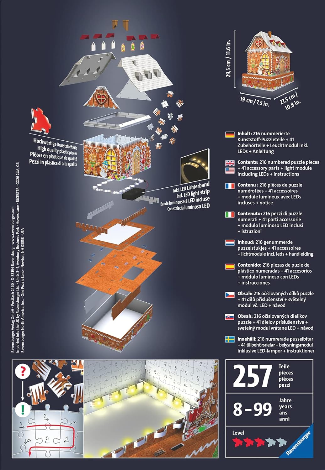 Ravensburger 3D Puzzle 11237 - Lebkuchenhaus Night Edition - LED beleuchtetes Knusperhäuschen als We