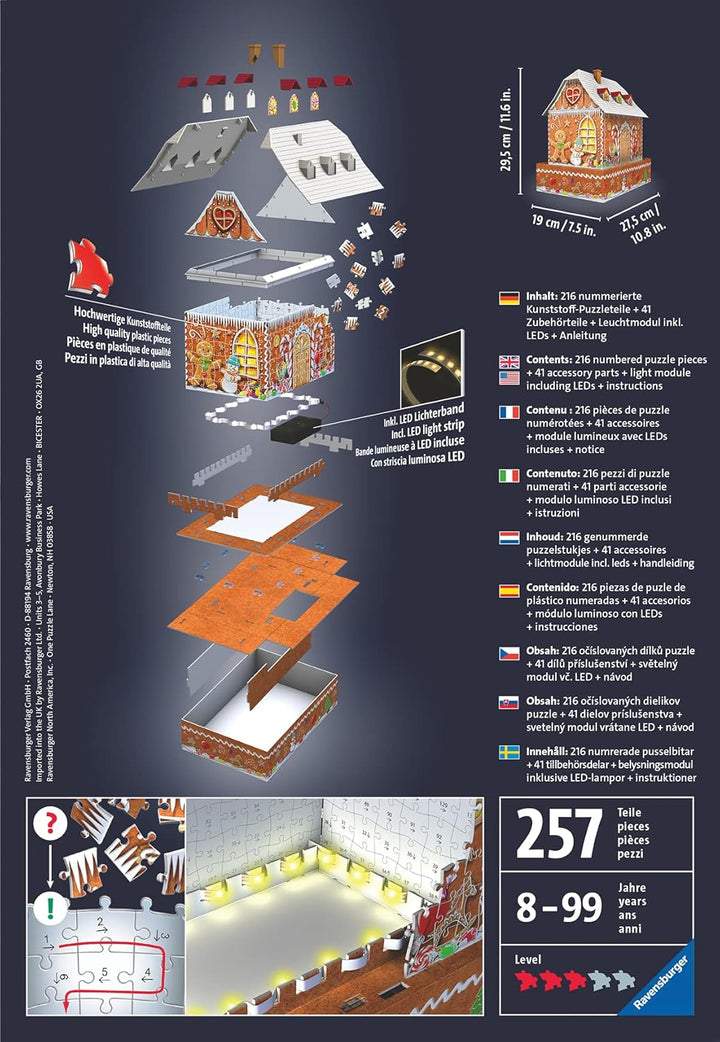 Ravensburger 3D Puzzle 11237 - Lebkuchenhaus Night Edition - LED beleuchtetes Knusperhäuschen als We