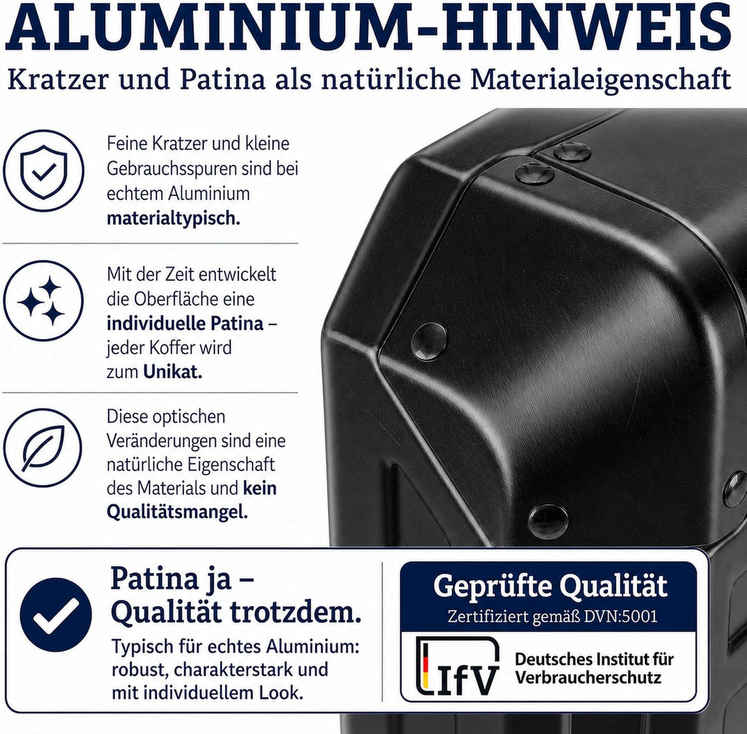 Travelhouse 100% Aluminium Reisekoffer Schwarz M-66cm Hartschalenkoffer 2X TSA Zahlenschloss 4 Silen