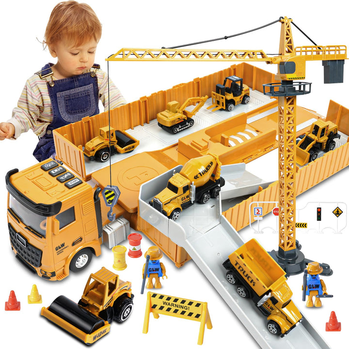 Bauwagen-Spielzeug-Set für Jungen 3-8 Jahre, realistischer Stil, Gelb