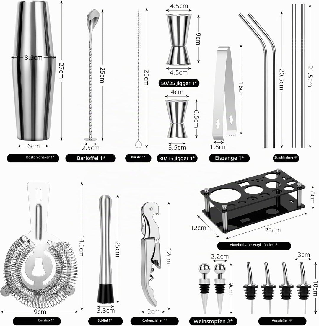 Cinnani Boston Cocktail Set 20-teilig-Professional Cocktail Mixing Set-Cocktail Shaker Set mit Ständ