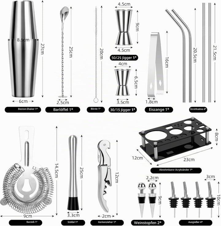 Cinnani Boston Cocktail Set 20-teilig-Professional Cocktail Mixing Set-Cocktail Shaker Set mit Ständ