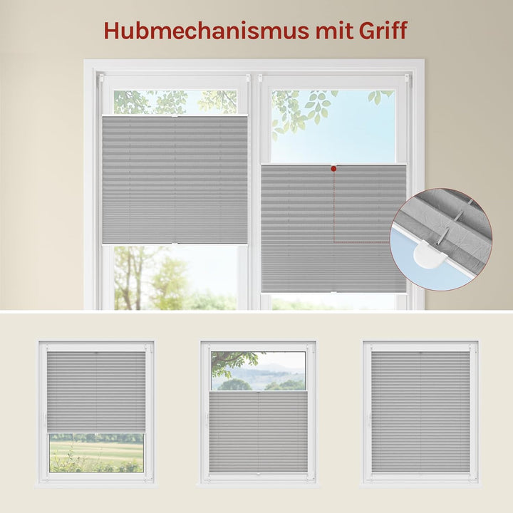 WOLTU Plissee ohne Bohren Klemmfix Faltrollo Jalousie Grau 100x130cm (BxH), Plisseerollo Crushed Opt
