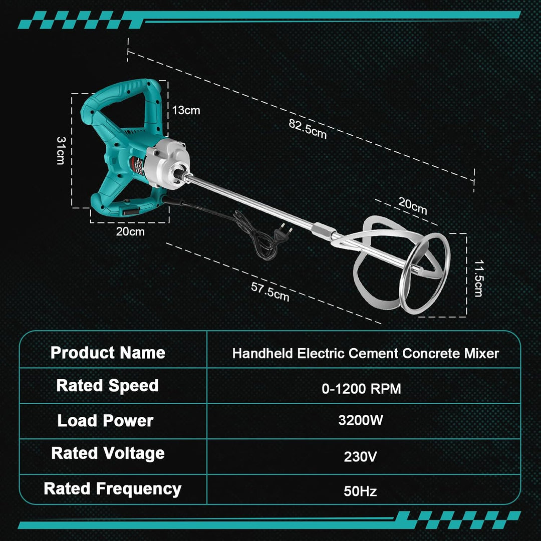 3200W Rührwerk Mörtelrührer mit 2 Rührpaddeln | 1200 U/min Bürstenloser Motor, 6-stufig, Arretierbar