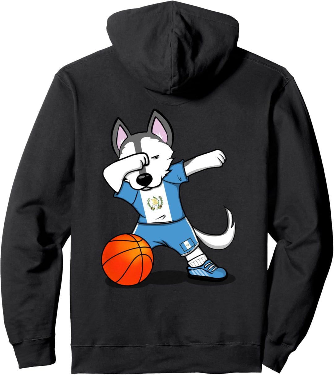 Dabbing Husky Hund Guatemala Basketball Mannschaft Flagge Pullover Hoodie