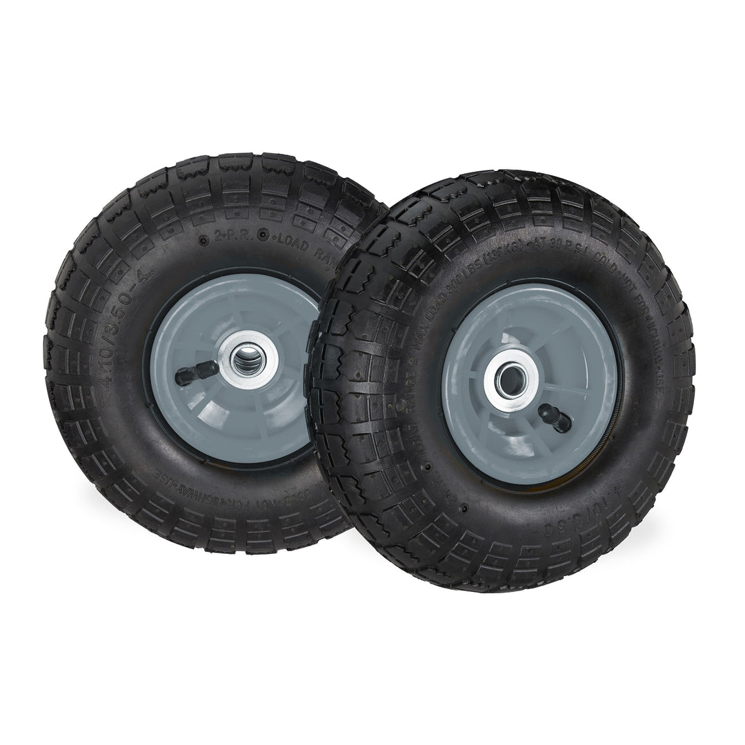 4 x Sackkarrenrad 4.1/3.5-4, luftbereifte Ersatzräder für Bollerwagen, für 16 mm Achse, 136 kg, 260x